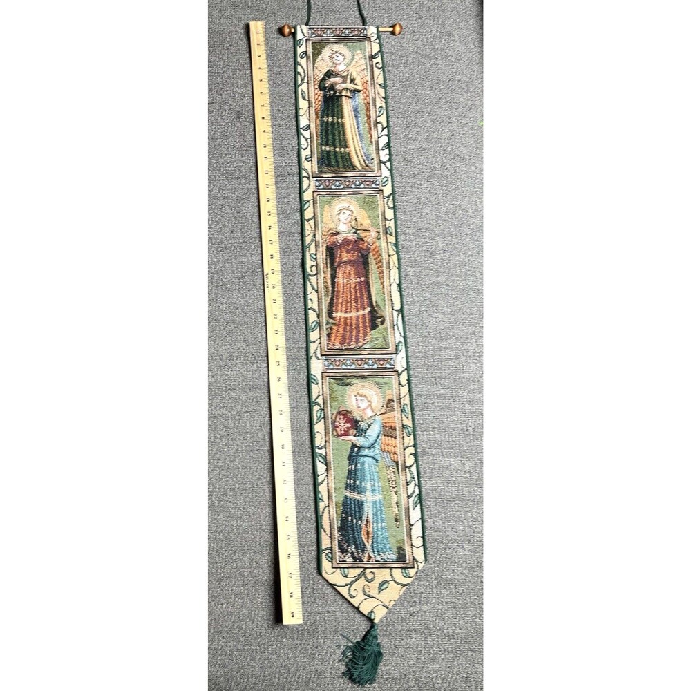 Angels Hanging Cloth Panel Long Beautiful Border Leaves Wood Hanging Holder USA